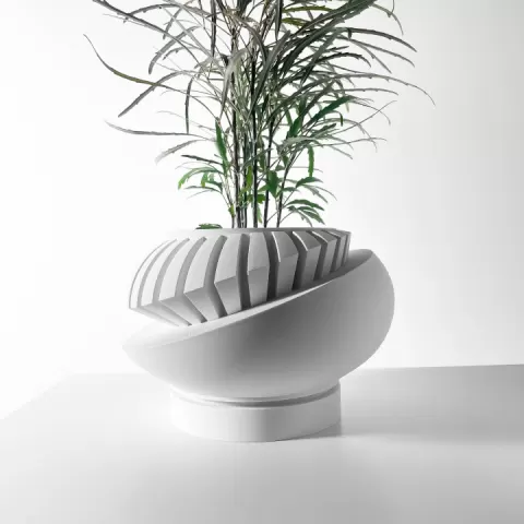 The Luxar Planter Pot with Drainage Tray & Stand Included: Modern and Unique Home Decor for Plants and Succulents | STL File by MODERN MACHINE