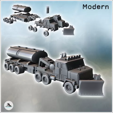 Modern Twelve-Wheel Truck with Front Blade and Rear Tank (11) - Cold Era Modern Warfare Conflict World War 3 RPG Post-apo WW3 WWIII by Hartolia Miniatures