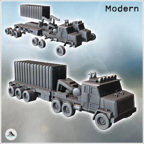 Modern Twelve-Wheel Truck with Containers in the Rear (10) - Cold Era Modern Warfare Conflict World War 3 RPG Post-apo WW3 WWIII by Hartolia Miniatures