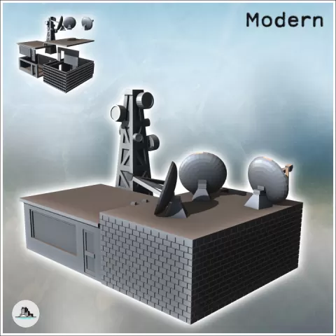Telecommunication building with dish and antenna tower (20) - Cold Era Modern Warfare Conflict World War 3 RPG Post-apo WW3 WWIII by Hartolia Miniatures