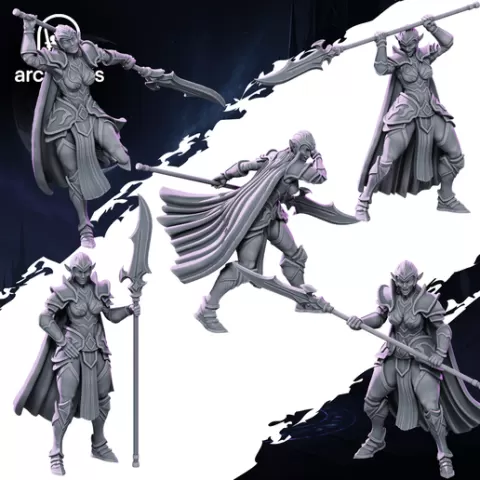 Female Dark Elf Glaive Unit Army STL | 32mm Presupported Miniatures | Melee Range Unit | Starfall Twinblades | Fantasy Tabletop Wargames Figures 3D File