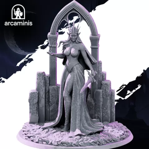 Dark Elf Matriarch - 32mm 75mm scale Presupported Miniatures Sexy Female Elf Fantasy Tabletop Wargames Figures 3D File