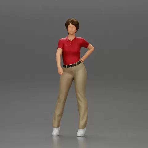 beautiful woman in polo shirt and pants with short hair by 3DGeschaft Miniatures Figures