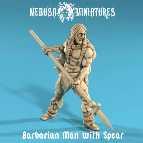 Barbarian Spearman – Savage Tribal Warrior STL Miniature by Medusa Miniatures
