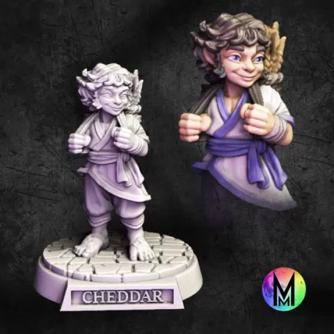 Halfling male townsfolk - Cheddar the Halfling traveler - Male Halfling by Moonlight Minis- Christine Van Patten