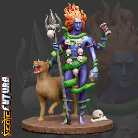 Bhairava,Guardian of Eight Directions of the Universe, With His Dog Shvan by VedicFutura