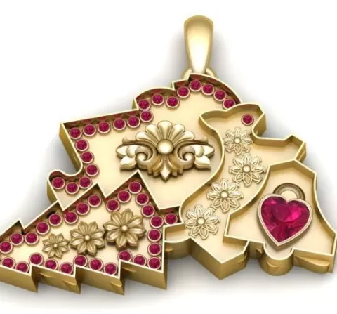 Sacred Hand Heart Pendant – Floral Hamsa-Inspired Gold Pendant with Ruby Accents (3D Printable Jewelry)