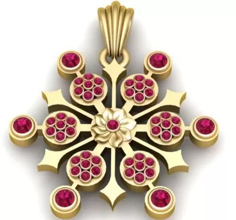 Royal Floral Cross Pendant – Gold Blossom Cross with Ruby Accents (3D Printable Jewelry)