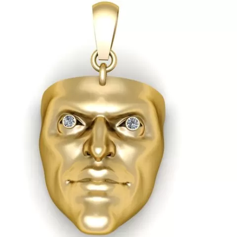 Golden Guardian Face Pendant – Sculpted Human Mask with Diamond Eyes (3D Printable Jewelry)