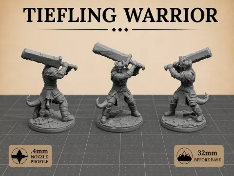 Tiefling Warrior - 32mm TTRPG Miniature