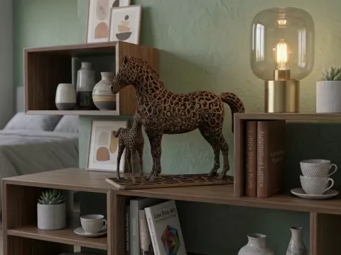 Voronoi Horse and Foal 3D Print Decor