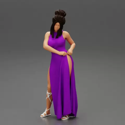 Beautiful woman Wearing a High Slit Dress by 3DGeschaft Miniatures Figures