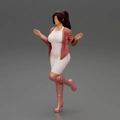 Beautiful Woman standing in one leg in mini dress and jacket by 3DGeschaft Miniatures Figures