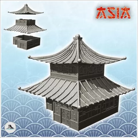 Asian building with double roof and floor (23) - Medieval Asia Feudal Asian Traditionnal Ninja Oriental by Hartolia Miniatures