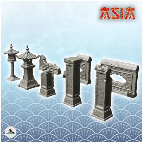 Asian outdoor decoration set (6) - Medieval Asia Feudal Asian Traditionnal Ninja Oriental by Hartolia Miniatures