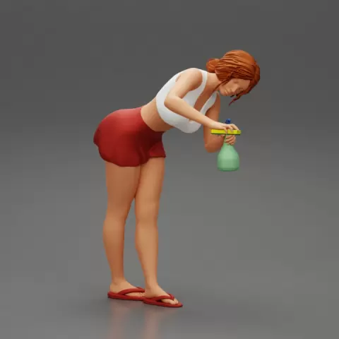 sexy girl cleaning in sponge and cleaning bottle by 3DGeschaft Miniatures Figures