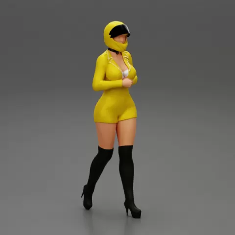 Sexy motorcyclist woman walking in helmet by 3DGeschaft Miniatures Figures