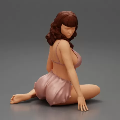 Sexy Woman Girl Sitting in night short by 3DGeschaft Miniatures Figures