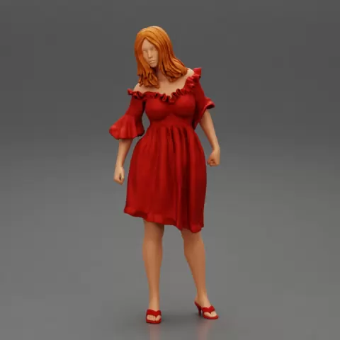Cute Woman Fashion Model In Gorgeous Dress Posing by 3DGeschaft Miniatures Figures
