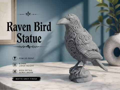 Ornate Raven Statue - Decorative Gothic Home Decor