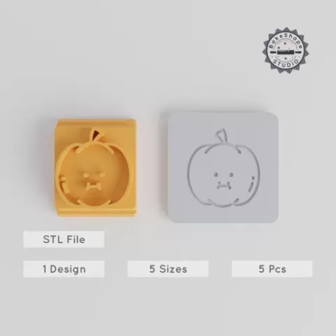 Pumpkin Faces Stamp Tile Set, 20-40mm, Perfect for Clay, Cookies & Fondant, 5 Sizes, Cute Emoticons