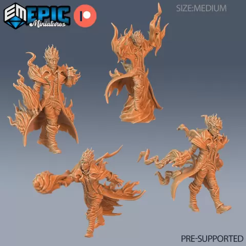 Fire Genasi Adventurer Set / Humanoid Hero / Inferno Genie / Magical Elemental / Efreet / Ifrit Lord by Epic-Miniatures