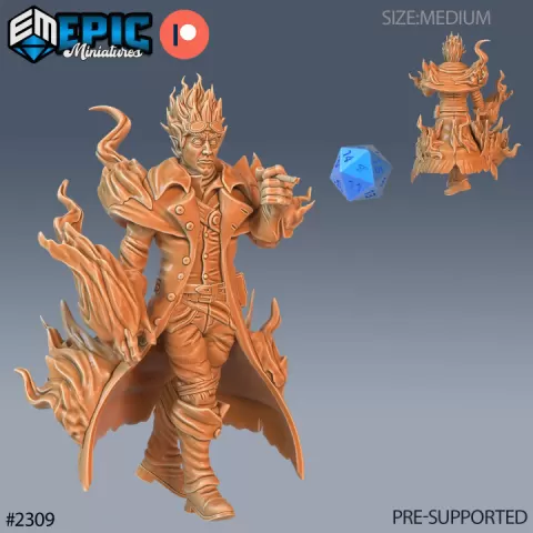 Fire Genasi Adventurer / Humanoid Hero / Inferno Genie / Magical Elemental / Efreet / Ifrit Lord by Epic-Miniatures