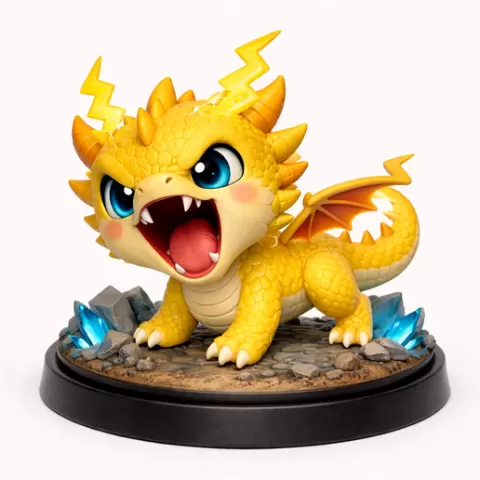 Chibi Thunder Dragon - Charging Pose with Themed Base