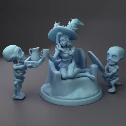 Necromancer Beach Trip ( Female Human Diorama with Skeletons ) by Twin Goddess Miniatures