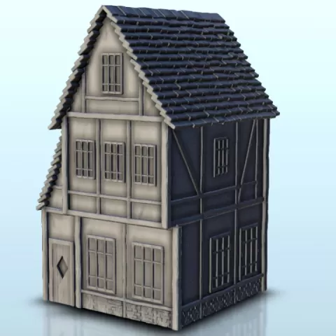 Medieval house with jettied floor 10 - Medieval Dark Age scenery terrain wargame by Hartolia Miniatures