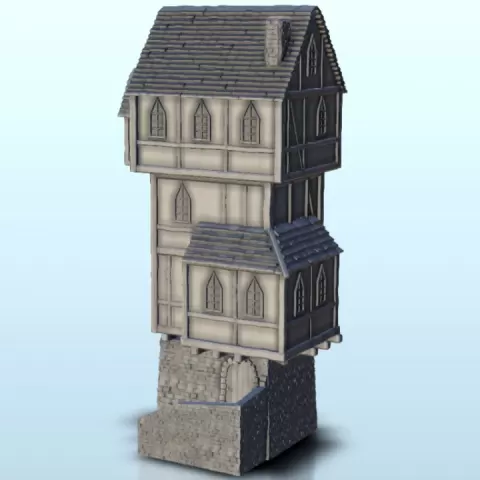 Medieval house in tower with stone stair 7 - Medieval Dark Age scenery terrain wargame by Hartolia Miniatures
