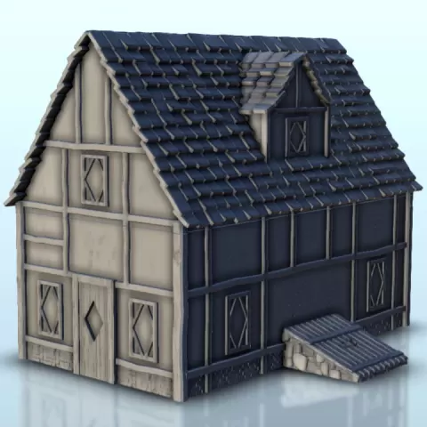Medieval house with cellar exterior entrance 4 - Medieval Dark Age scenery terrain wargame by Hartolia Miniatures