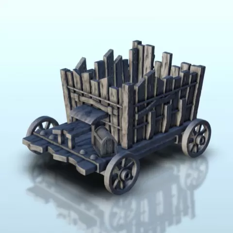 Wooden cart on wheels with barrels 1 - Hobbit medieval scenery terrain wargame by Hartolia Miniatures