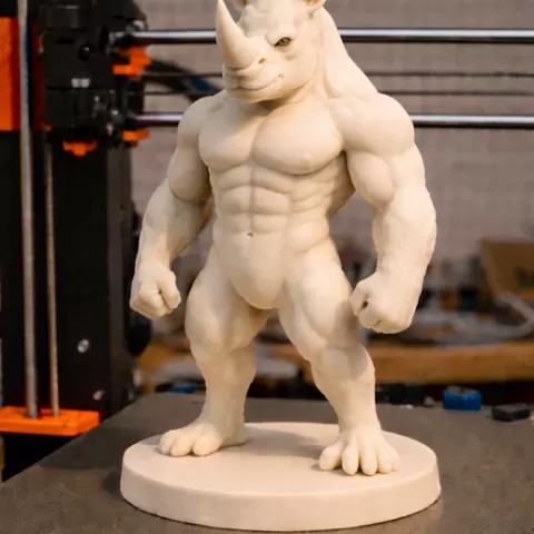 Muscle Rhino Statue | Bodybuilder Rhinoceros Figure STL | Strong Animal Gym Sculpture
