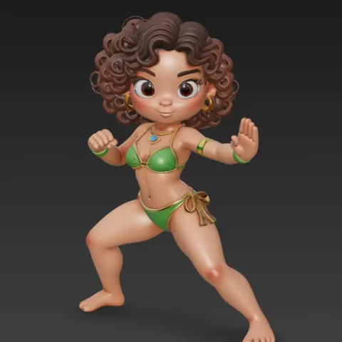🇧🇷 4 STL/OBJ - SEXY CHIBI BRAZILIAN GIRL - Capoeira Fighter - Anime Figure