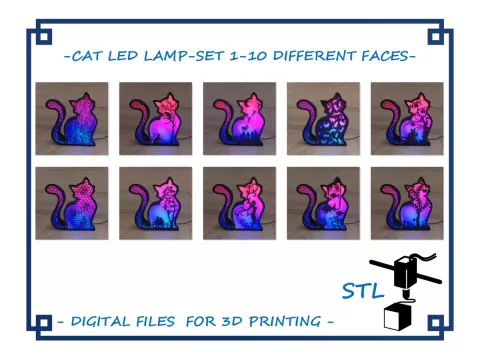 Cat Led Lamp - Set 1 - 10 Different Faces