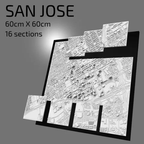 3D San Jose | Digital Files | 3D STL File | San Jose 3D Map | 3D City Art | 3D Printed Landmark | Model of San Jose Skyline | 3D Art by 3DCityframes