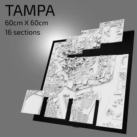 3D Tampa | Digital Files | 3D STL File | Tampa 3D Map | 3D City Art | 3D Printed Landmark | Model of Tampa Skyline | 3D Art by 3DCityframes