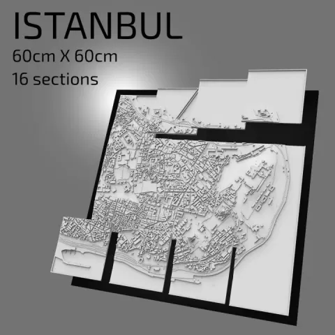 3D Istanbul | Digital Files | 3D STL File | Istanbul 3D Map | 3D City Art | 3D Printed Landmark | Model of Istanbul Skyline | 3D Art by 3DCityframes
