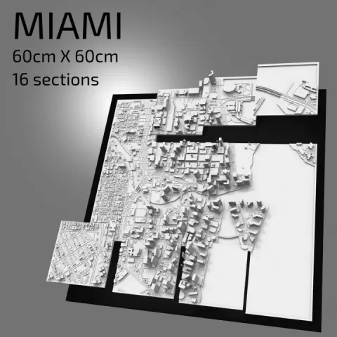 3D Miami | Digital Files | 3D STL File | Miami 3D Map | 3D City Art | 3D Printed Landmark | Model of Miami Skyline | Art by 3DCityframes