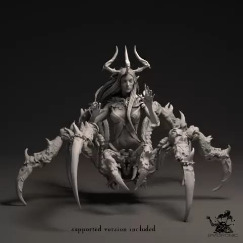 Spider Goddess of the Dark Elves (3 inch/75 mm base, 2+ inch/54 mm height miniature) by 2moronic miniatures