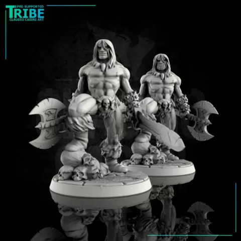 (0017) Male human half-orc barbarian with swords and axes by Claudio Casini Art