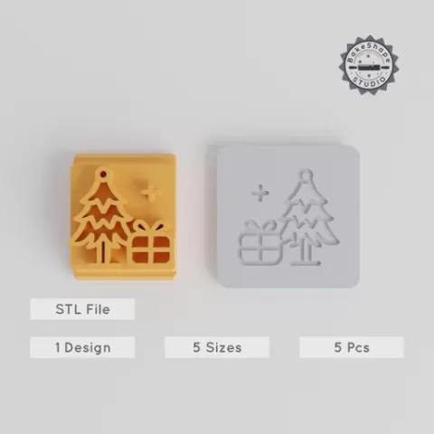 Present Stamp Tile Set, 5 Motif Sizes, Perfect for Clay & Cookies, Holiday Gift Design, Festival Line Collection