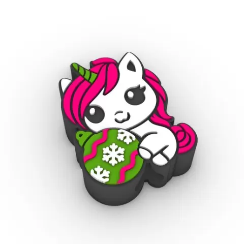 Straw Topper Cute unicorn holding Christmas ball Fits Standard & Stanley Straws | STL, 3MF pre-painted