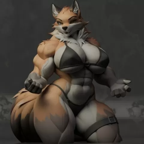 Sexy Curvy Furry Anthro Muscular Wolf Girl STL FREE
