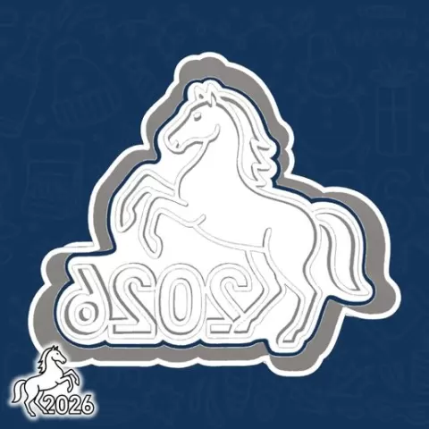 Christmas | New Year cookie cutters - 2026 calendar sign with a horse — the symbol of the year (style 3)