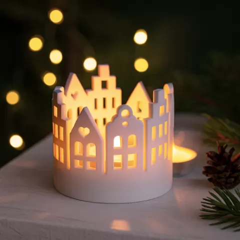 Christmas Village Candle Holder | Cozy Christmas Houses | Nordic Tea Light Decor