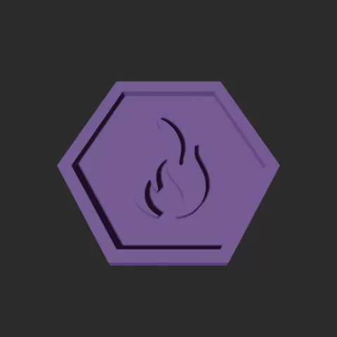 Fire Symbol Hexagon – 3D Printable Game Token