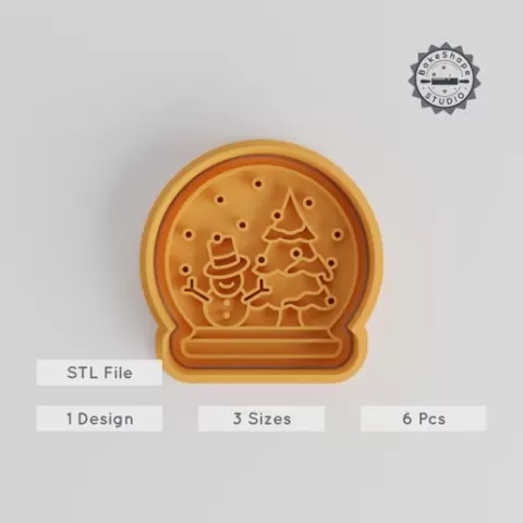 Snow Globe Shape Cutter & Stamp, Cookie & Fondant Design Set, Holiday Ornament, Winter Sphere, Christmas Sphere 6-Piece Collection