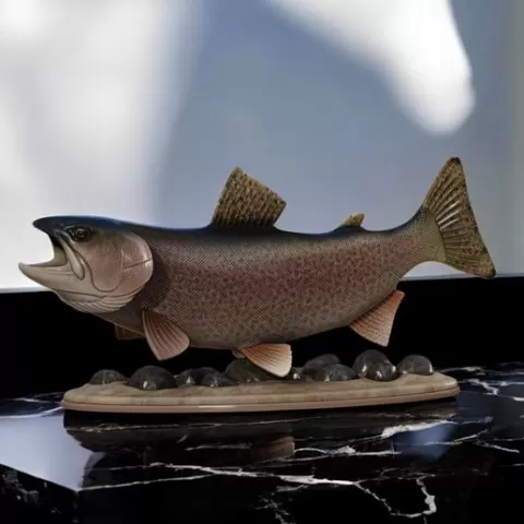 fish rainbow trout / Oncorhynchus mykiss open mouth in motion natural base for 3d printing